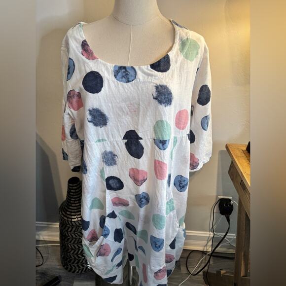 Polka Dot Women's Linen Dress.  Made in Italy. - Picture 2 of 6